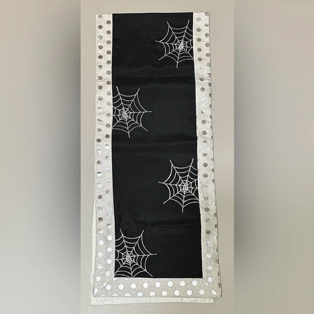 Black and Silver Spider Web Table Runner